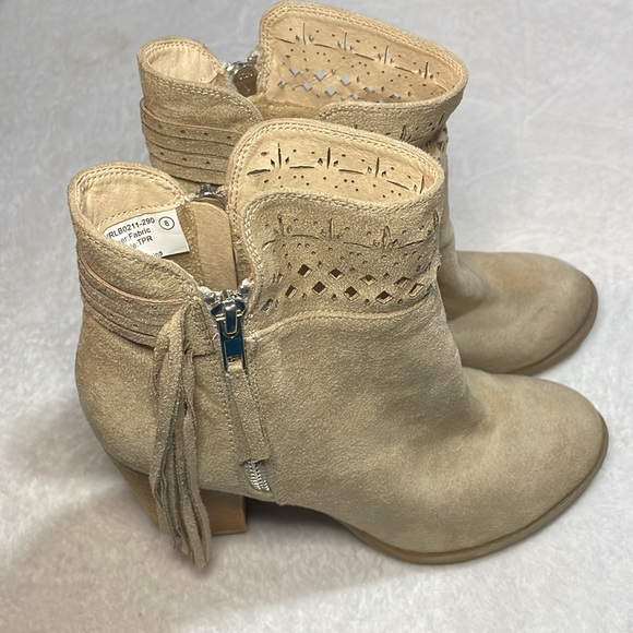 Not Rated Tan Ankle Booties with Laser-Cut Detail and Fringe - Picture 2 of 9